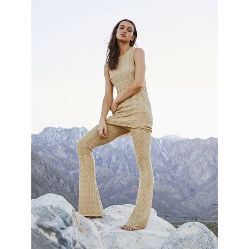 Free People Take Me Out Gold Metallic Knit Set